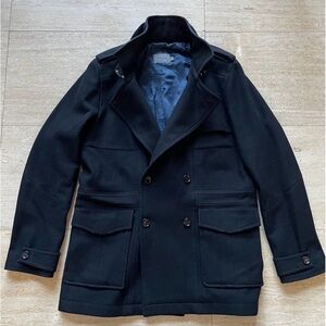 ($550) Reiss Military-Style Double-Breasted Coat (Size: M / Color: Black)